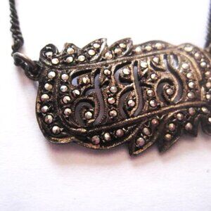 Vintage Men's Art Deco Tie Clip Dangling Chain Silver & Marcasite Initials FJS